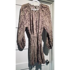 GB Gianni Bini Snake Print Brown Sheer Opaque Dress Summer Rayon Size Large